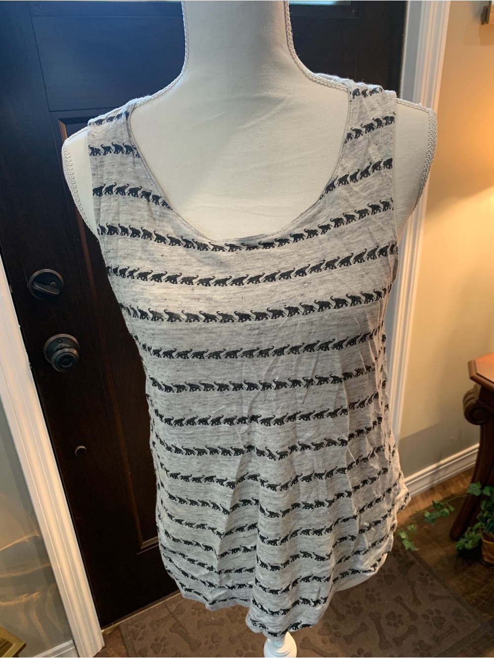 Women’s Grey Striped Tank Top with Animal Motif